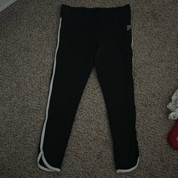 Womens size Large PINK Victoria’s Secret black Yoga legging with white stripe - Picture 1 of 6